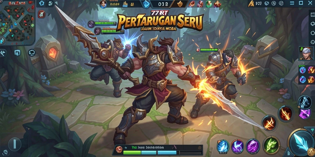 Tampilan seru gameplay MOBA di 77RT yang menantang.
