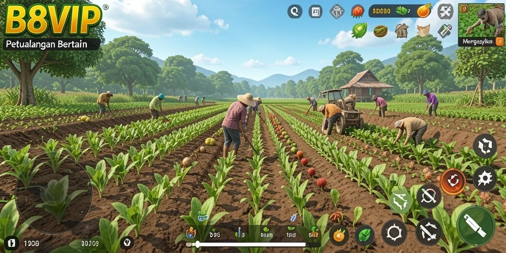 Gameplay B8VIP yang seru dan interaktif saat bertani.