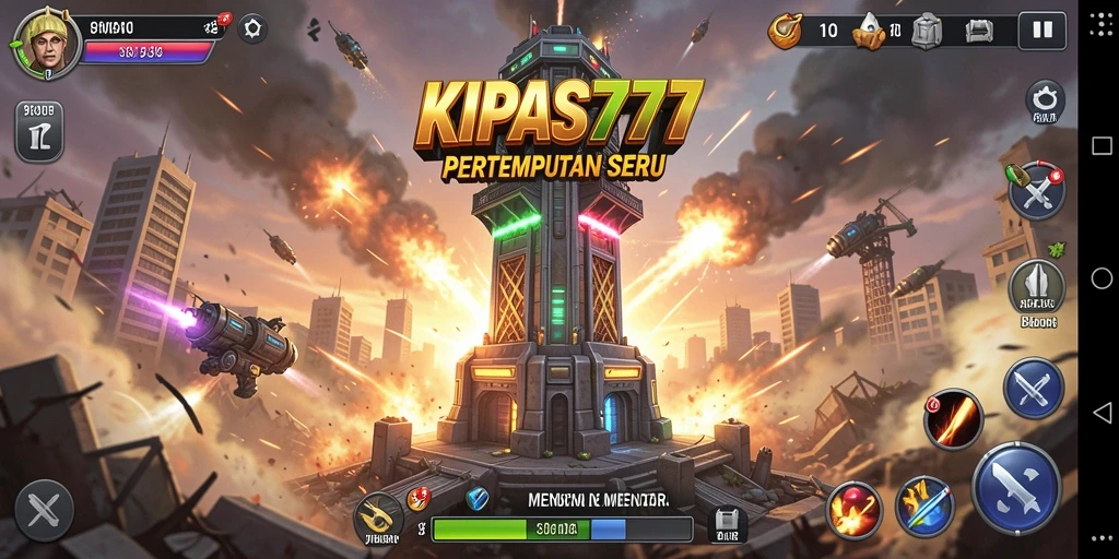 Tangkapan layar KIPAS777 menunjukkan aksi menegangkan dalam game Tower Defense.