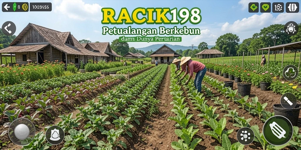 Tampilan gameplay seru dalam RACIK198 saat berkebun.