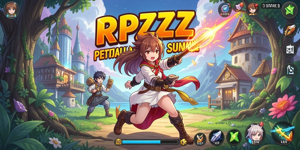 Screenshot gameplay RPZZZ menampilkan karakter anime yang beraksi dalam pertarungan epik.