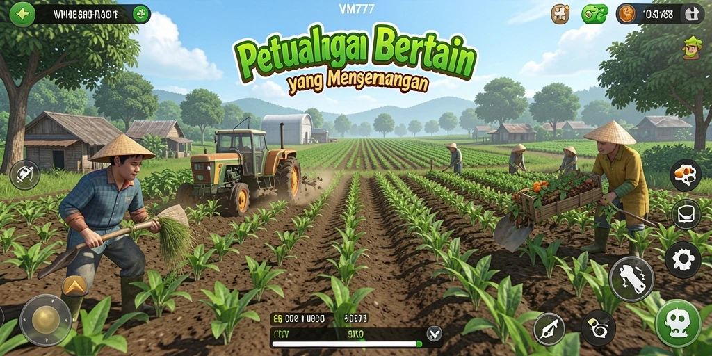 Screenshot gameplay VM777 menampilkan aktivitas bertani yang seru dan interaktif.